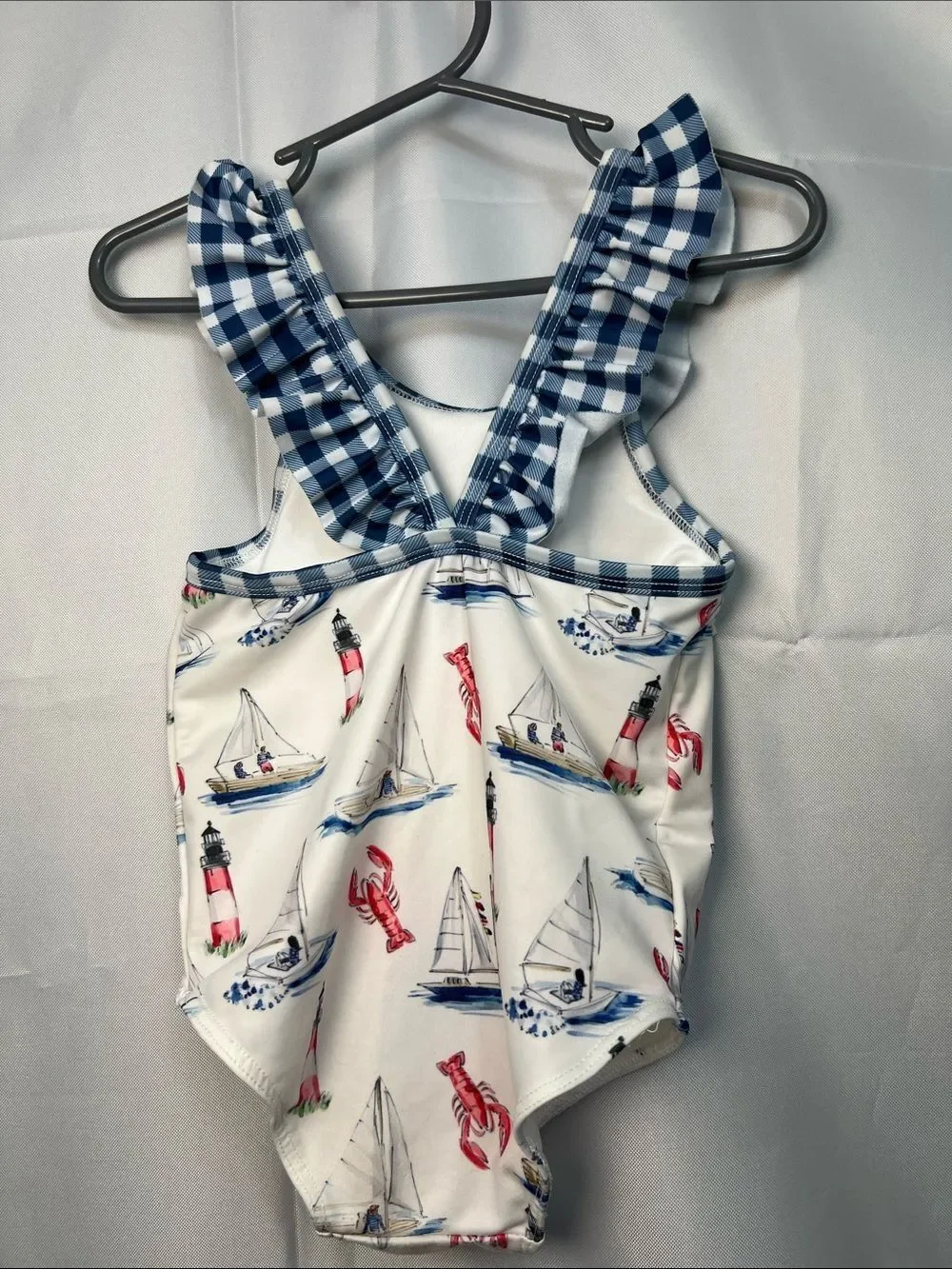 Smocking Bird boat lighthouse and lobster print one piece swimsuit size 18 month